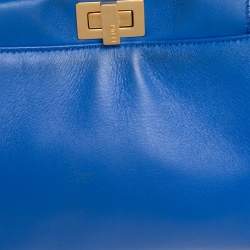 Pre Owned Fendi Blue Leather Mini Peekaboo Top Handle Bag