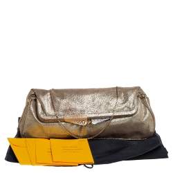 Pre Owned Fendi Metallic Gold Suede Borderline Chain Clutch