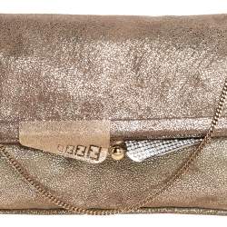 Pre Owned Fendi Metallic Gold Suede Borderline Chain Clutch