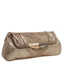 Pre Owned Fendi Metallic Gold Suede Borderline Chain Clutch