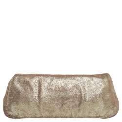 Pre Owned Fendi Metallic Gold Suede Borderline Chain Clutch