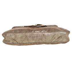 Pre Owned Fendi Metallic Gold Suede Borderline Chain Clutch