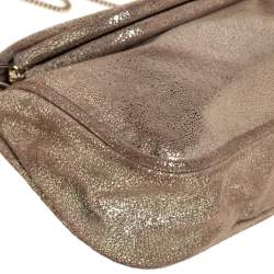 Pre Owned Fendi Metallic Gold Suede Borderline Chain Clutch