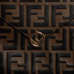 Pre Owned Fendi Brown Zucca Leather F Maya Envelope Pouch 