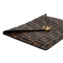 Pre Owned Fendi Brown Zucca Leather F Maya Envelope Pouch 