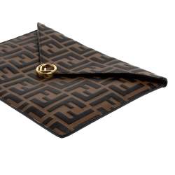 Pre Owned Fendi Brown Zucca Leather F Maya Envelope Pouch 