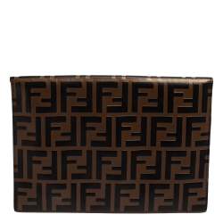 Pre Owned Fendi Brown Zucca Leather F Maya Envelope Pouch 