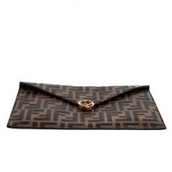 Pre Owned Fendi Brown Zucca Leather F Maya Envelope Pouch 