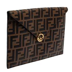 Pre Owned Fendi Brown Zucca Leather F Maya Envelope Pouch 