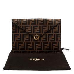 Pre Owned Fendi Brown Zucca Leather F Maya Envelope Pouch 