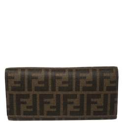 Pre Owned Fendi Tobacco Zucca Coated Canvas Continental Wallet