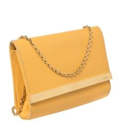 Pre Owned Fendi Mustard Yellow Leather Chain Clutch