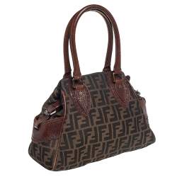 Pre Owned Fendi Tobacco Zucca Canvas and Leather Small Chef De Jour Bag