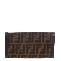Pre Owned Fendi Tobacco Zucca Canvas and Leather Flap Continental Wallet