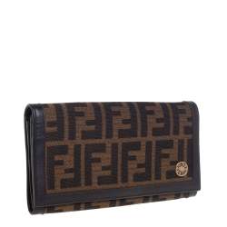 Pre Owned Fendi Tobacco Zucca Canvas and Leather Flap Continental Wallet