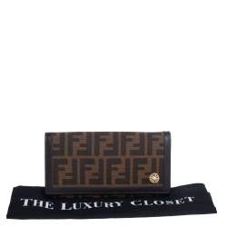 Pre Owned Fendi Tobacco Zucca Canvas and Leather Flap Continental Wallet