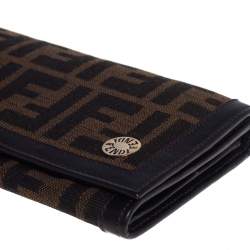 Pre Owned Fendi Tobacco Zucca Canvas and Leather Flap Continental Wallet