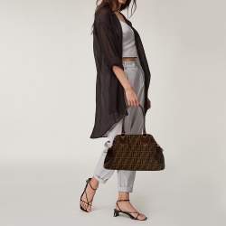 Pre Owned Fendi Tobacco Zucca Canvas and Leather Medium Chef De Jour Tote
