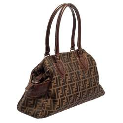 Pre Owned Fendi Tobacco Zucca Canvas and Leather Medium Chef De Jour Tote