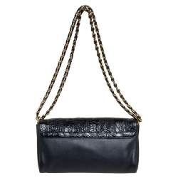 مملوكة مسبقًا Fendi Black Croc Embossed Leather and Leather Claudia Shoulder Bag