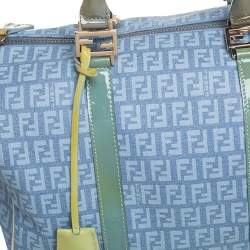 Pre Owned Fendi Multicolor Zucchino Coated Canvas and Patent Leather Forever Bauletto Boston Bag