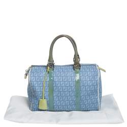 Pre Owned Fendi Multicolor Zucchino Coated Canvas and Patent Leather Forever Bauletto Boston Bag