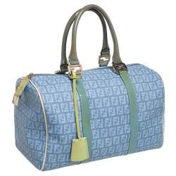 Pre Owned Fendi Multicolor Zucchino Coated Canvas and Patent Leather Forever Bauletto Boston Bag