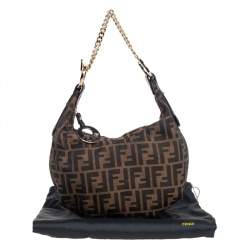 Pre Owned Fendi Tobacco Zucca Canvas and Leather Chef Chain Hobo