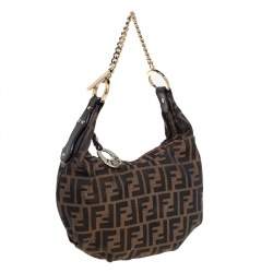 Pre Owned Fendi Tobacco Zucca Canvas and Leather Chef Chain Hobo