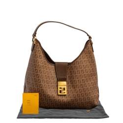 Pre Owned Fendi Brown Zucchino Coated Canvas and Leather Hobo