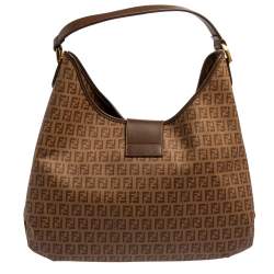 Pre Owned Fendi Brown Zucchino Coated Canvas and Leather Hobo