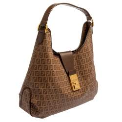 Pre Owned Fendi Brown Zucchino Coated Canvas and Leather Hobo