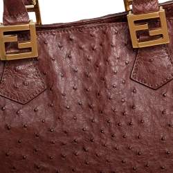 Pre Owned Fendi Dark Brown Ostrich Twins Shopper Tote