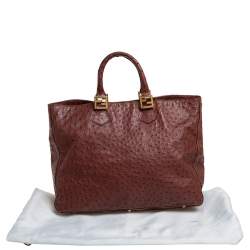 Pre Owned Fendi Dark Brown Ostrich Twins Shopper Tote