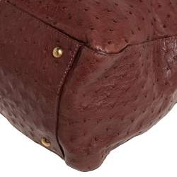Pre Owned Fendi Dark Brown Ostrich Twins Shopper Tote