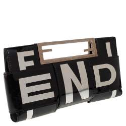 Pre Owned Fendi Silver/Black Patent Leather Crossword Clutch