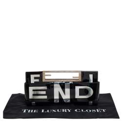 Pre Owned Fendi Silver/Black Patent Leather Crossword Clutch