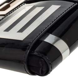 Pre Owned Fendi Silver/Black Patent Leather Crossword Clutch