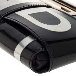 Pre Owned Fendi Silver/Black Patent Leather Crossword Clutch