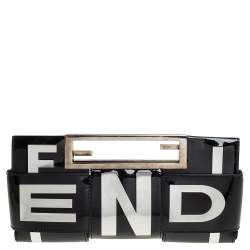 Pre Owned Fendi Silver/Black Patent Leather Crossword Clutch