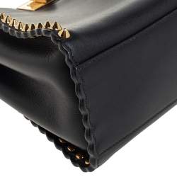 Pre Owned Fendi Black Leather Mini Studded Peekaboo Top Handle Bag