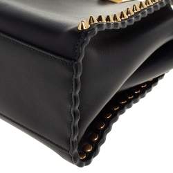 Pre Owned Fendi Black Leather Mini Studded Peekaboo Top Handle Bag