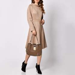 Pre Owned Fendi Brown Zucchino Coated Canvas and Leather Chiusura Tote