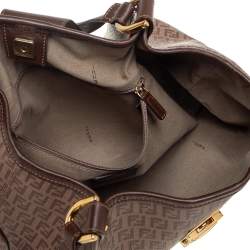 Pre Owned Fendi Brown Zucchino Coated Canvas and Leather Chiusura Tote