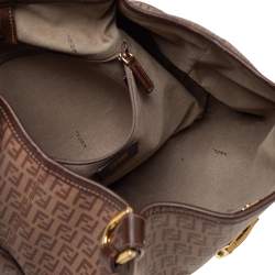 Pre Owned Fendi Brown Zucchino Coated Canvas and Leather Chiusura Tote