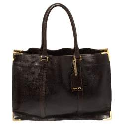 Pre Owned Fendi Dark Brown Dimpled Leather Classico No. 4 Tote