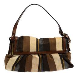 Pre Owned Fendi Multicolor Striped Fabric and Leather Limited Edition Chef Flap Bag 