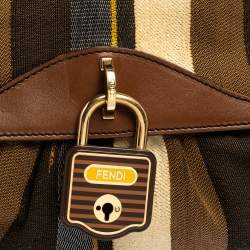 Pre Owned Fendi Multicolor Striped Fabric and Leather Limited Edition Chef Flap Bag 