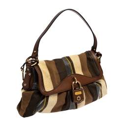 Pre Owned Fendi Multicolor Striped Fabric and Leather Limited Edition Chef Flap Bag 