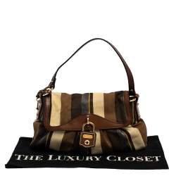 Pre Owned Fendi Multicolor Striped Fabric and Leather Limited Edition Chef Flap Bag 